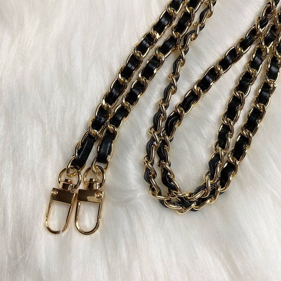 crossbody metal Chain Replacement strap gold black leather 48" - Picture 1 of 2